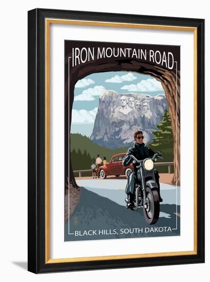 Black Hills, South Dakota - Iron Mountain Road Biker Scene-Lantern Press-Framed Art Print