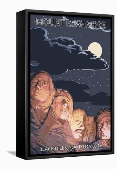 Black Hills, South Dakota - Rushmore at Night-Lantern Press-Framed Stretched Canvas