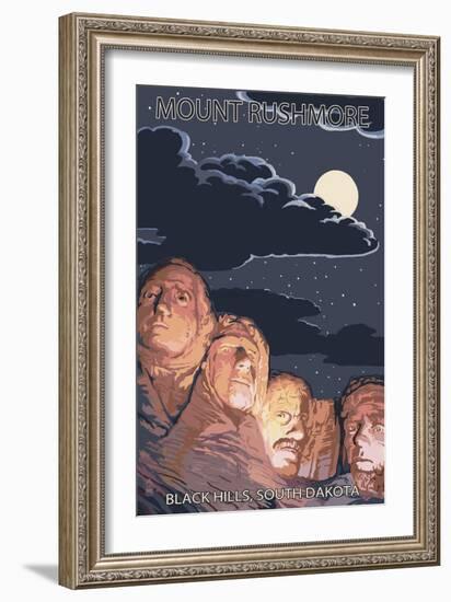 Black Hills, South Dakota - Rushmore at Night-Lantern Press-Framed Art Print