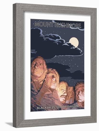 Black Hills, South Dakota - Rushmore at Night-Lantern Press-Framed Art Print