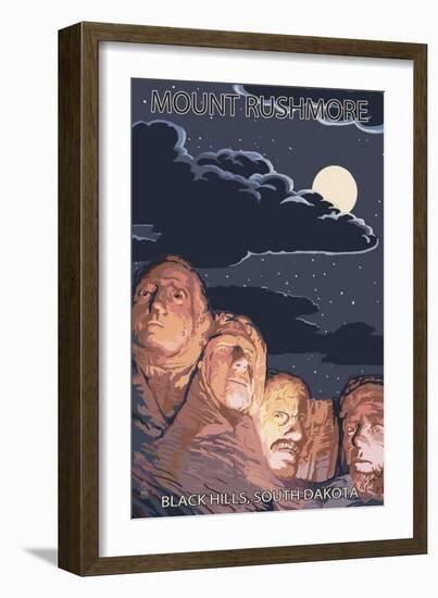 Black Hills, South Dakota - Rushmore at Night-Lantern Press-Framed Art Print