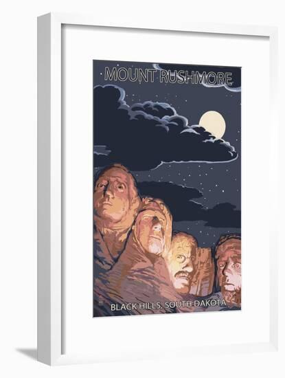 Black Hills, South Dakota - Rushmore at Night-Lantern Press-Framed Art Print