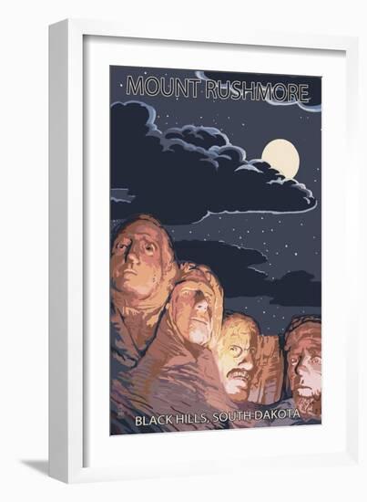 Black Hills, South Dakota - Rushmore at Night-Lantern Press-Framed Art Print