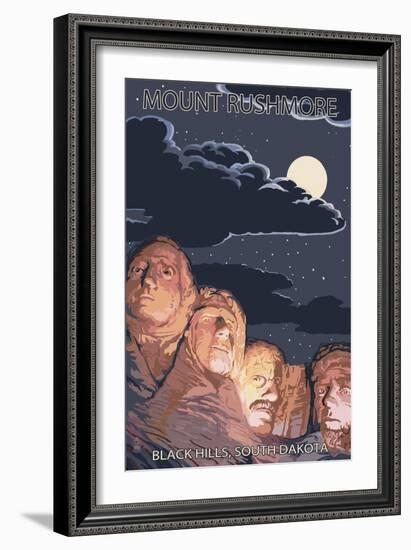 Black Hills, South Dakota - Rushmore at Night-Lantern Press-Framed Art Print