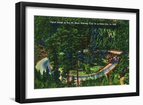 Black Hills, South Dakota, View of Pigtail Bridge on Iron Mt. Road, US Hwy 16-Lantern Press-Framed Art Print