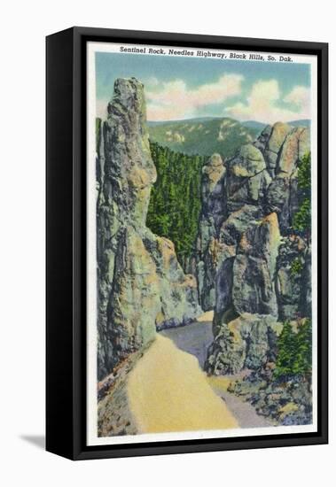 Black Hills, South Dakota - View of Sentinel Rock on the Needles Highway, c.1935-Lantern Press-Framed Stretched Canvas