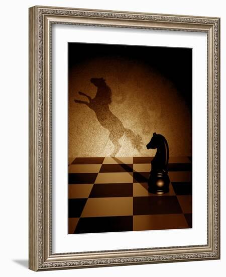 Black Knight With An Art Shadow As A Wild Horse-viperagp-Framed Art Print