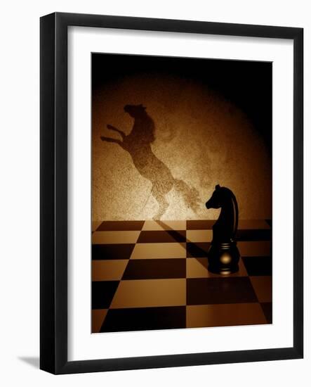 Black Knight With An Art Shadow As A Wild Horse-viperagp-Framed Art Print