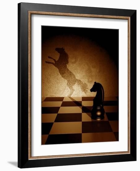 Black Knight With An Art Shadow As A Wild Horse-viperagp-Framed Art Print