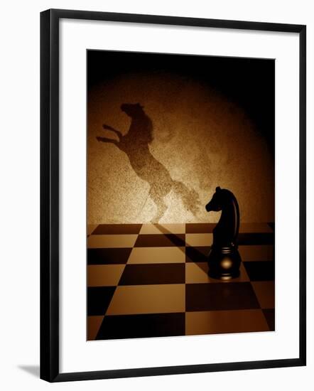 Black Knight With An Art Shadow As A Wild Horse-viperagp-Framed Art Print