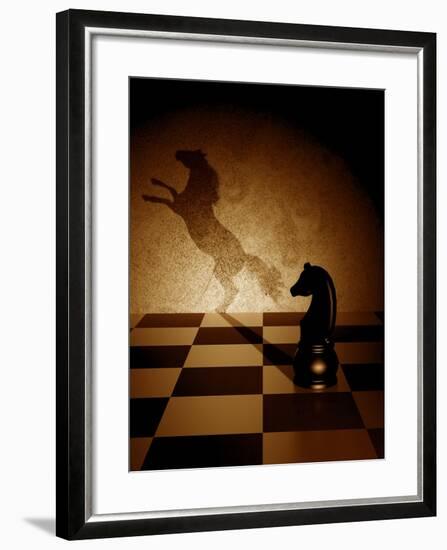 Black Knight With An Art Shadow As A Wild Horse-viperagp-Framed Art Print