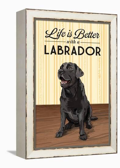 Black Lab - Life is Better-Lantern Press-Framed Stretched Canvas