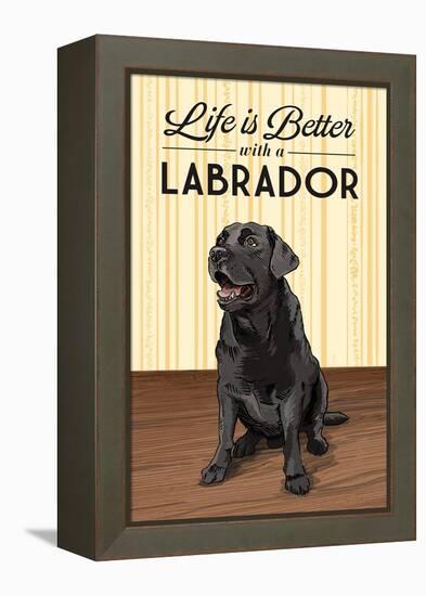 Black Lab - Life is Better-Lantern Press-Framed Stretched Canvas