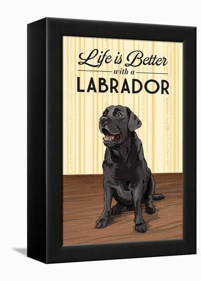 Black Lab - Life is Better-Lantern Press-Framed Stretched Canvas