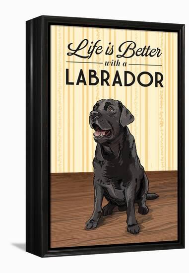 Black Lab - Life is Better-Lantern Press-Framed Stretched Canvas