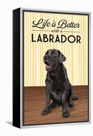 Black Lab - Life is Better-Lantern Press-Framed Stretched Canvas
