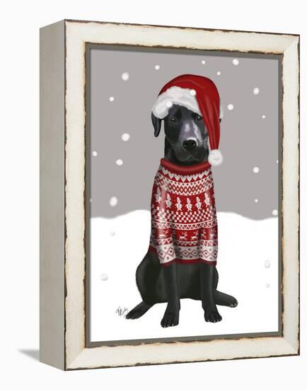 Black Labrador, Christmas Sweater 1-Fab Funky-Framed Stretched Canvas