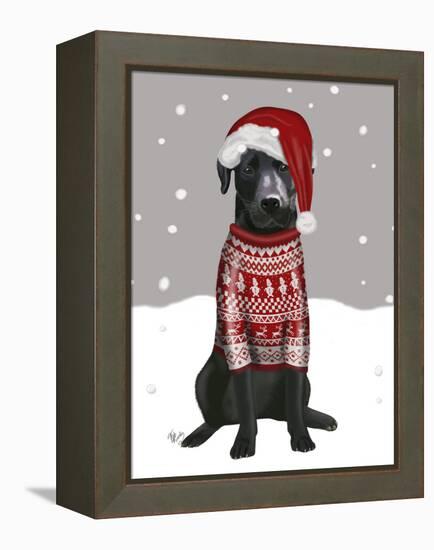 Black Labrador, Christmas Sweater 1-Fab Funky-Framed Stretched Canvas