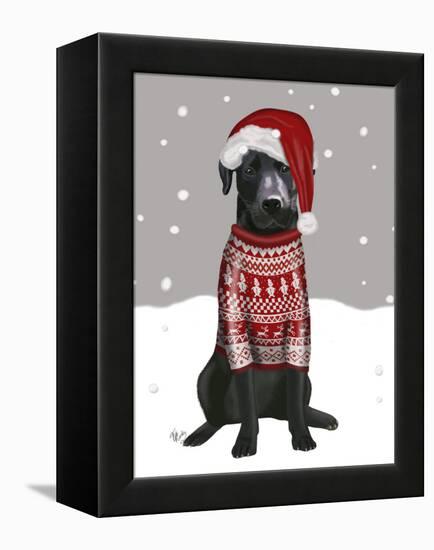 Black Labrador, Christmas Sweater 1-Fab Funky-Framed Stretched Canvas