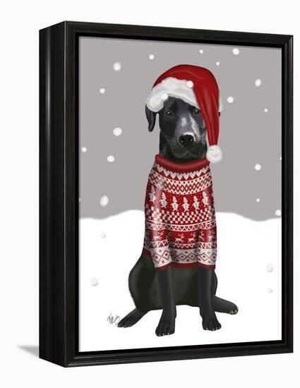 Black Labrador, Christmas Sweater 1-Fab Funky-Framed Stretched Canvas