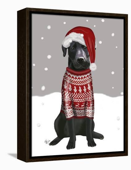 Black Labrador, Christmas Sweater 1-Fab Funky-Framed Stretched Canvas