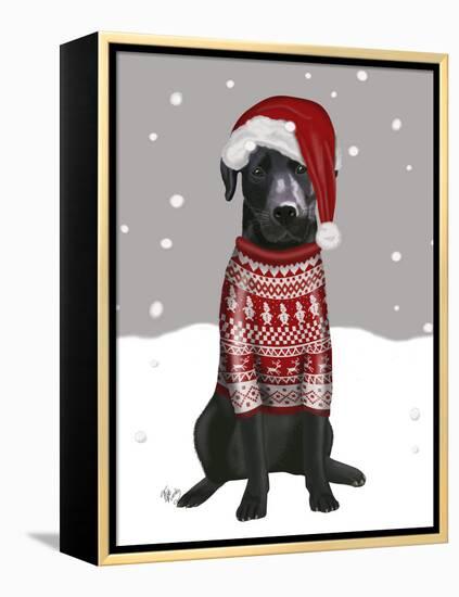 Black Labrador, Christmas Sweater 1-Fab Funky-Framed Stretched Canvas