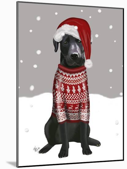 Black Labrador, Christmas Sweater 1-Fab Funky-Mounted Art Print