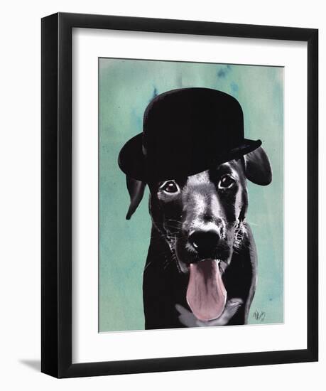 Black Labrador in Bowler Hat-Fab Funky-Framed Art Print