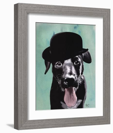 Black Labrador in Bowler Hat-Fab Funky-Framed Art Print