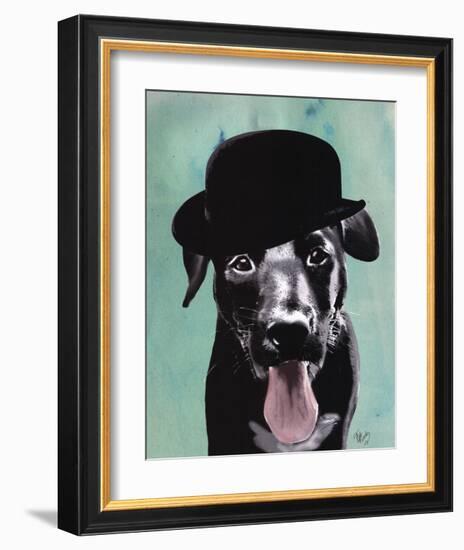 Black Labrador in Bowler Hat-Fab Funky-Framed Art Print