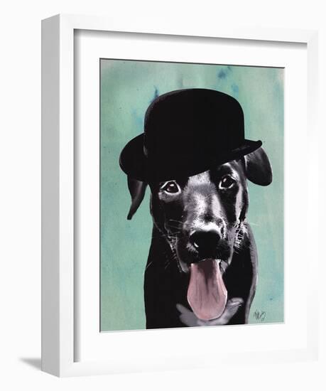 Black Labrador in Bowler Hat-Fab Funky-Framed Art Print