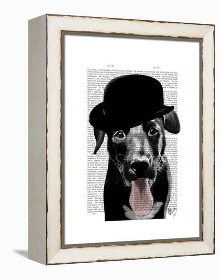 Black Labrador in Bowler Hat-Fab Funky-Framed Stretched Canvas