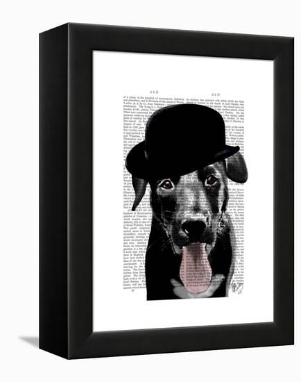 Black Labrador in Bowler Hat-Fab Funky-Framed Stretched Canvas