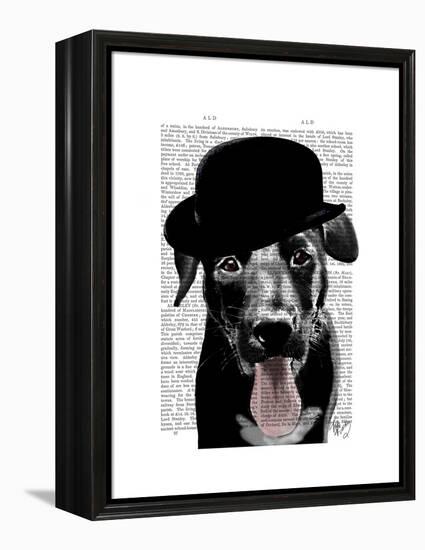 Black Labrador in Bowler Hat-Fab Funky-Framed Stretched Canvas