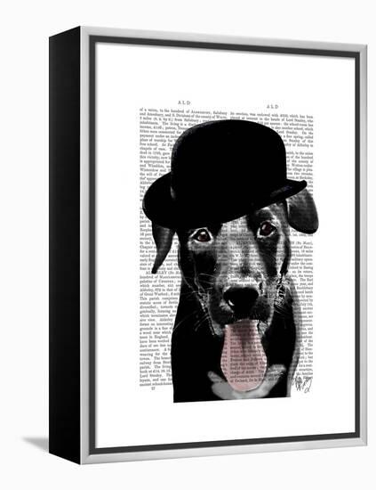 Black Labrador in Bowler Hat-Fab Funky-Framed Stretched Canvas