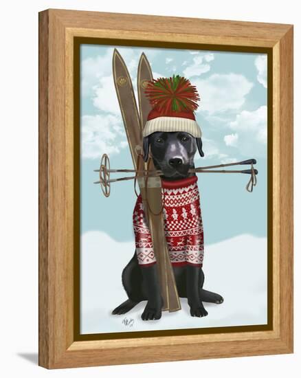 Black Labrador, Skiing-Fab Funky-Framed Stretched Canvas