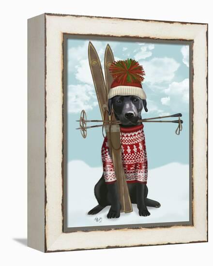 Black Labrador, Skiing-Fab Funky-Framed Stretched Canvas