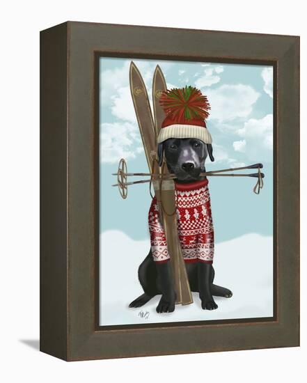 Black Labrador, Skiing-Fab Funky-Framed Stretched Canvas