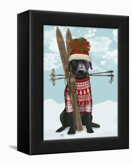 Black Labrador, Skiing-Fab Funky-Framed Stretched Canvas