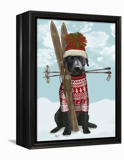 Black Labrador, Skiing-Fab Funky-Framed Stretched Canvas