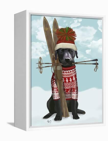 Black Labrador, Skiing-Fab Funky-Framed Stretched Canvas