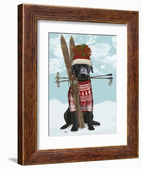 Black Labrador, Skiing-Fab Funky-Framed Premium Giclee Print