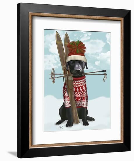 Black Labrador, Skiing-Fab Funky-Framed Premium Giclee Print