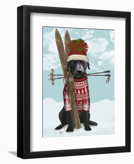 Black Labrador, Skiing-Fab Funky-Framed Premium Giclee Print