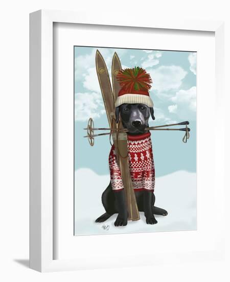 Black Labrador, Skiing-Fab Funky-Framed Premium Giclee Print