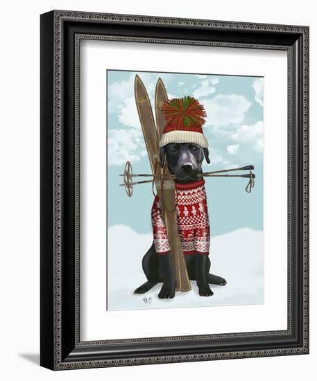 Black Labrador, Skiing-Fab Funky-Framed Premium Giclee Print