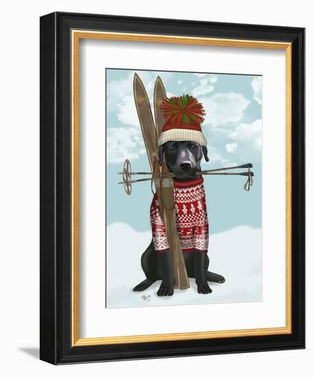 Black Labrador, Skiing-Fab Funky-Framed Premium Giclee Print