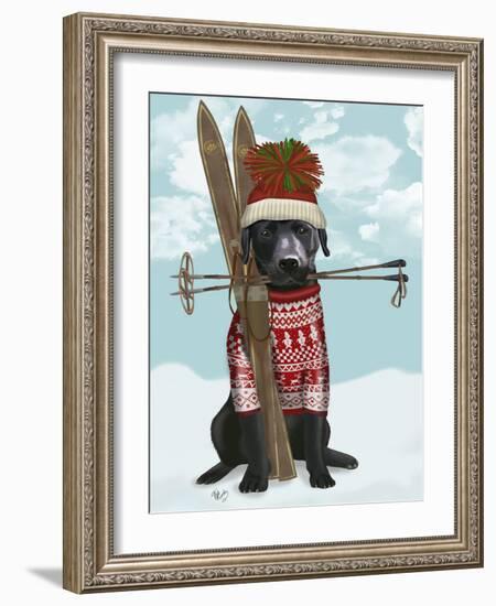 Black Labrador, Skiing-Fab Funky-Framed Art Print