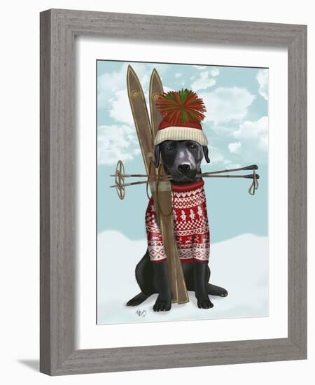 Black Labrador, Skiing-Fab Funky-Framed Art Print