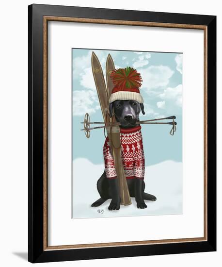 Black Labrador, Skiing-Fab Funky-Framed Art Print